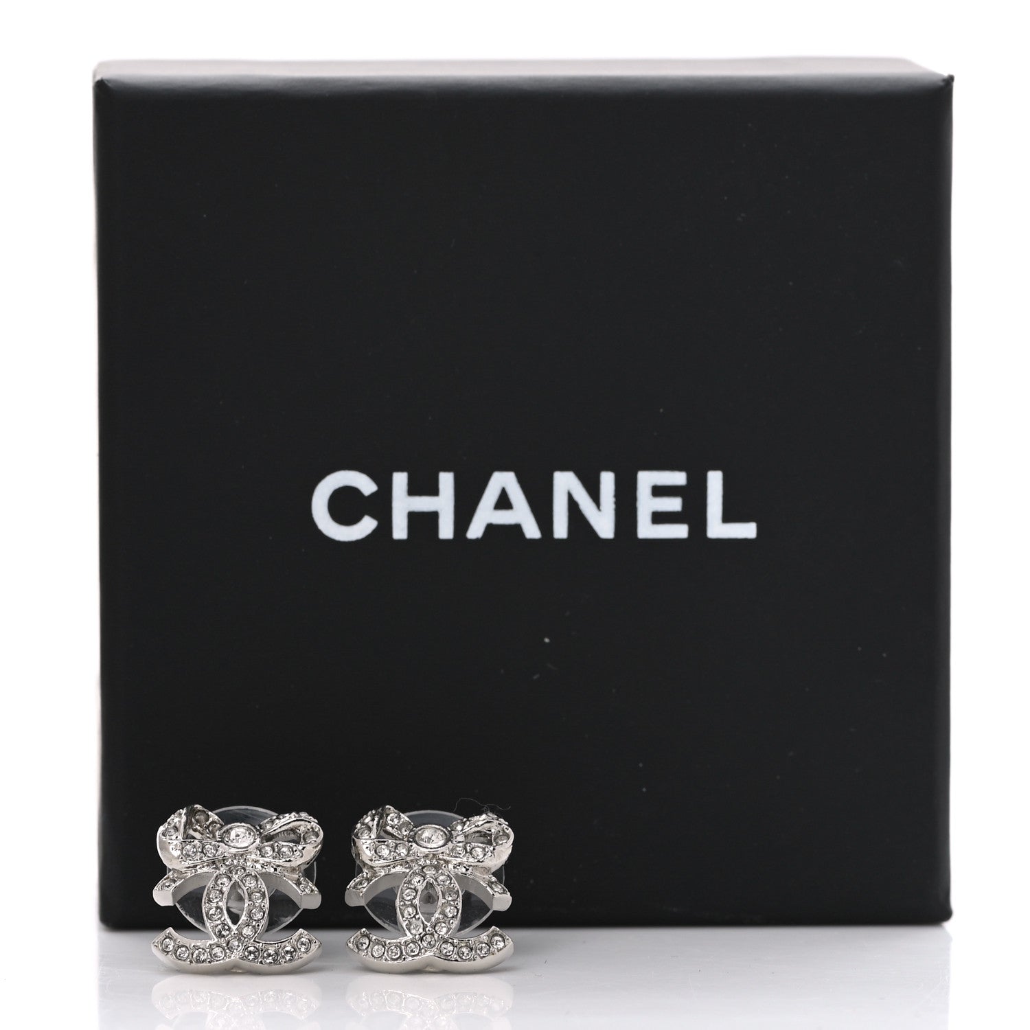 Chanel Crystal CC Bow Drop Earrings Silver 6 of 6