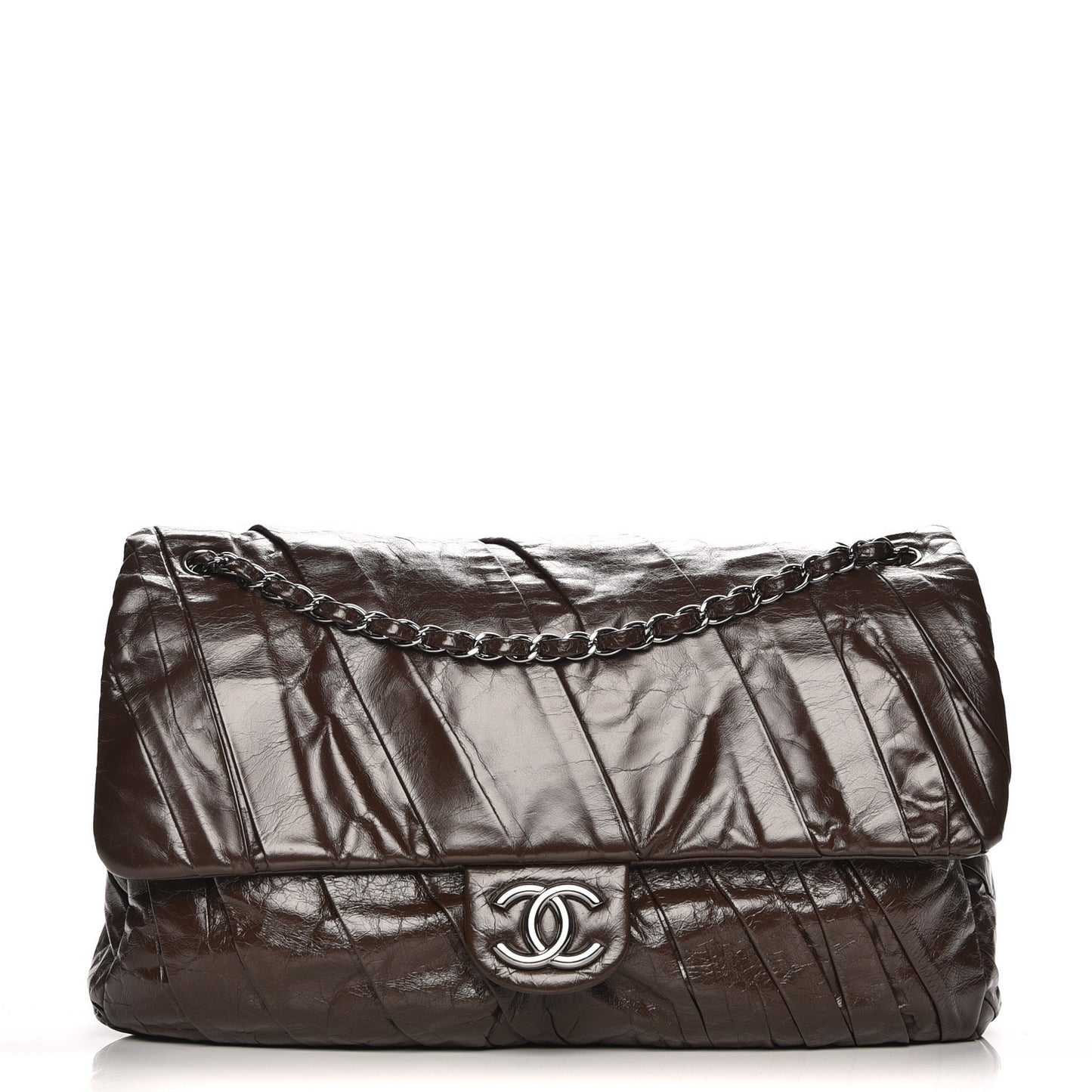 Glazed Calfskin Twisted Maxi Flap Brown