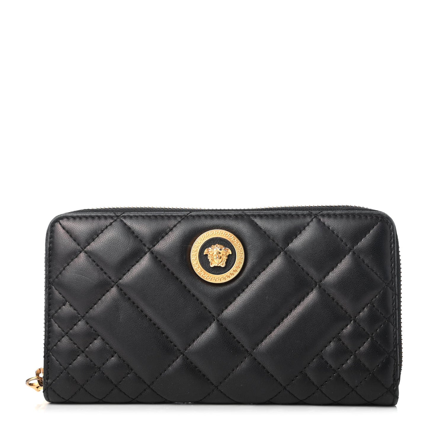 Nappa Quilted Icon Zip Around Wallet Black