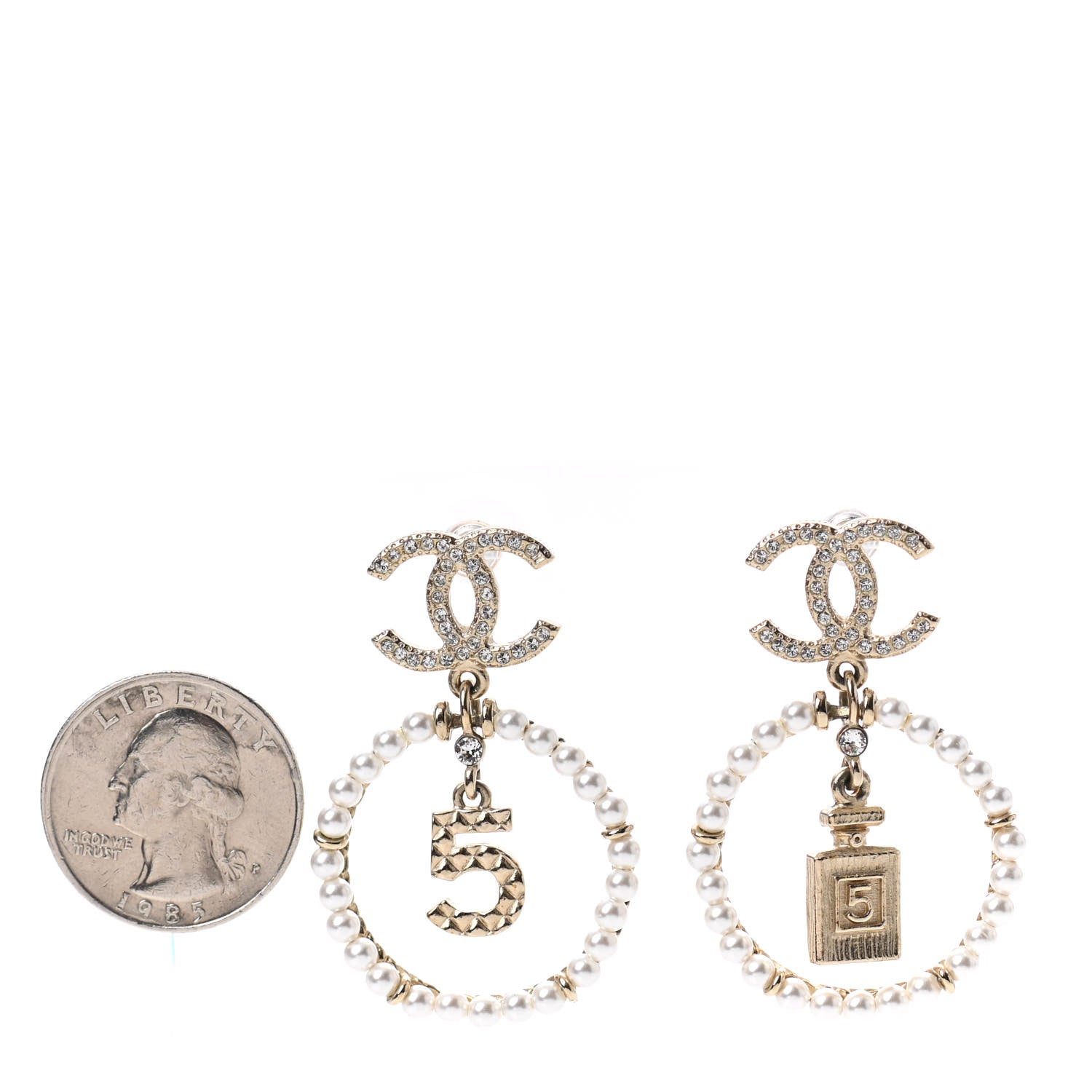 Chanel Crystal Pearl Chanel Charms CC Drop Earrings Gold 2 of 4