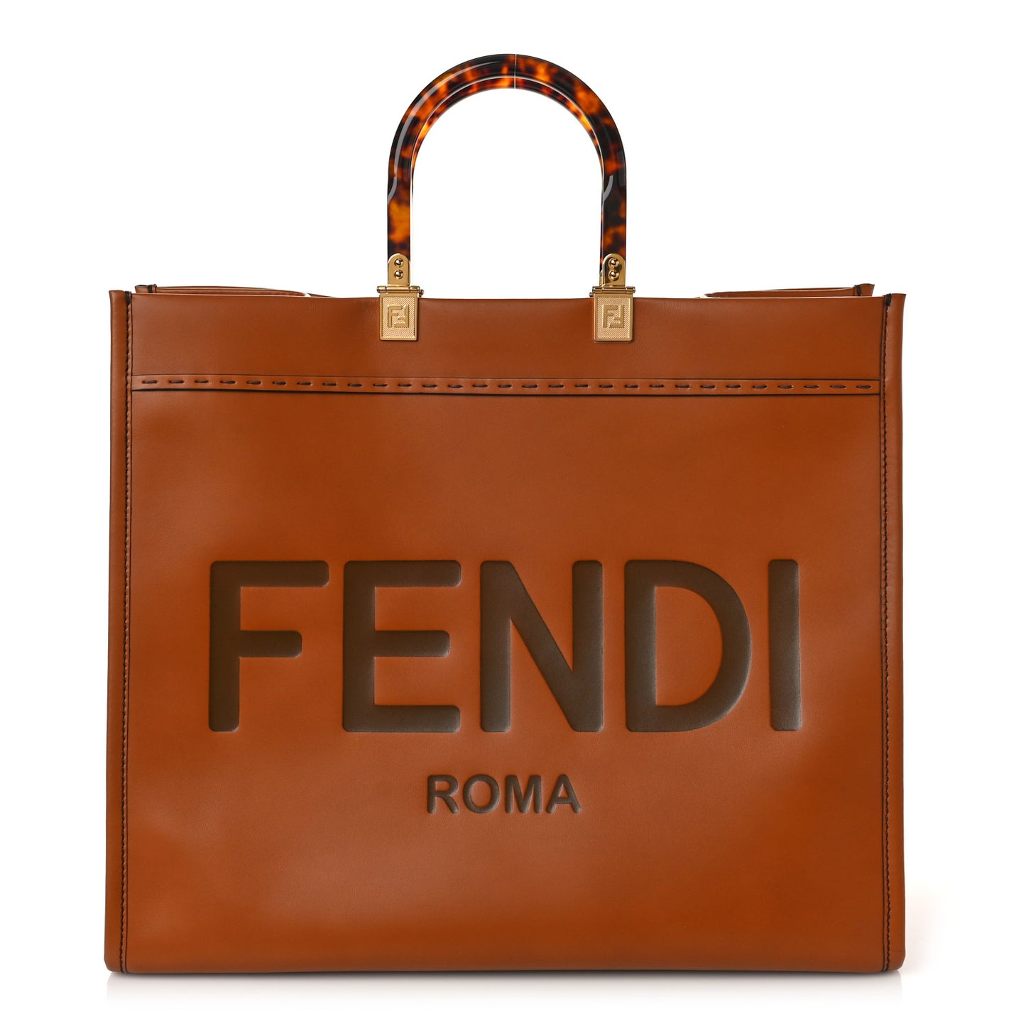 Vitello King Plexiglass Large Fendi Sunshine Shopper Tote Cuoio