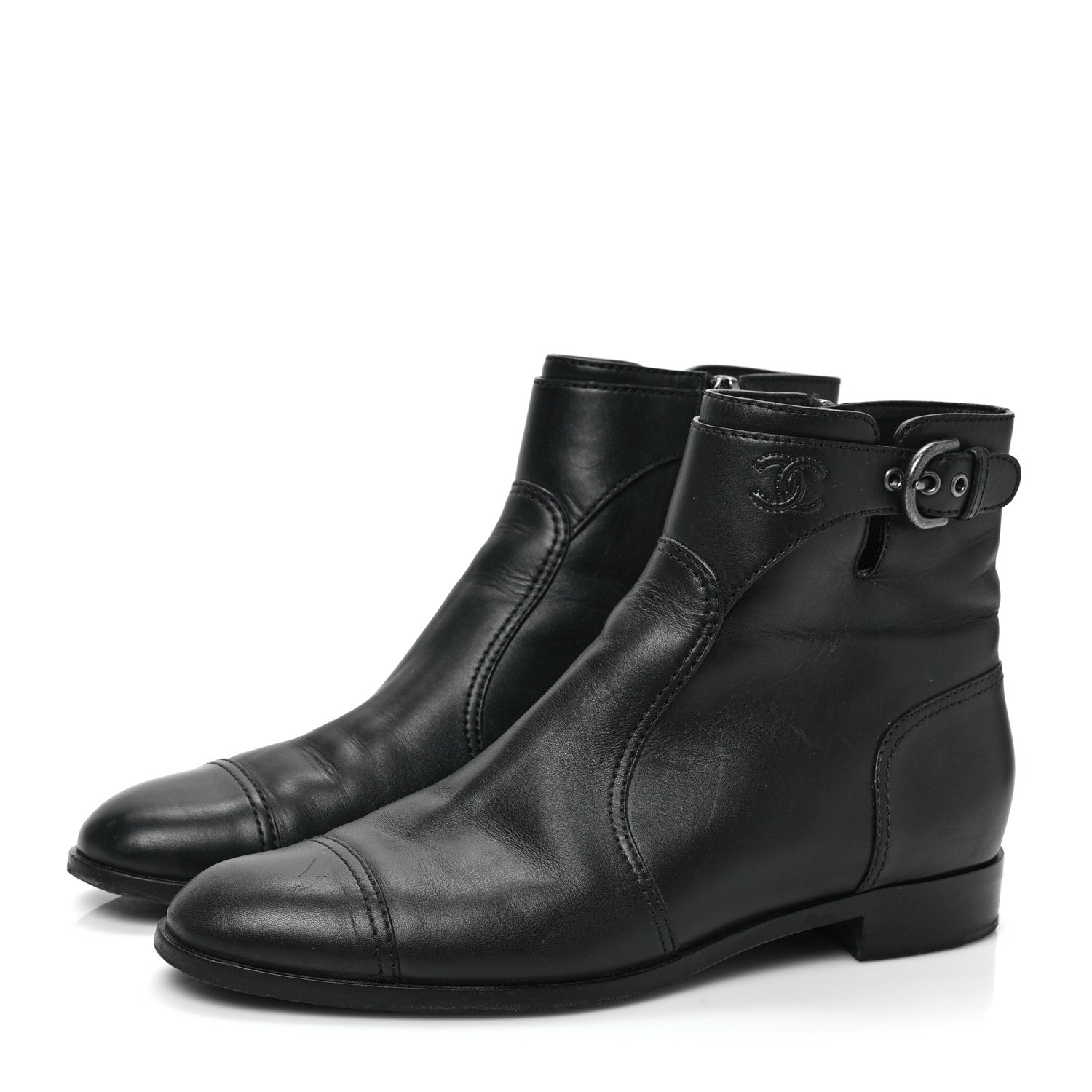 Chanel Calfskin CC Short Boots 41.5 Black 3 of 9