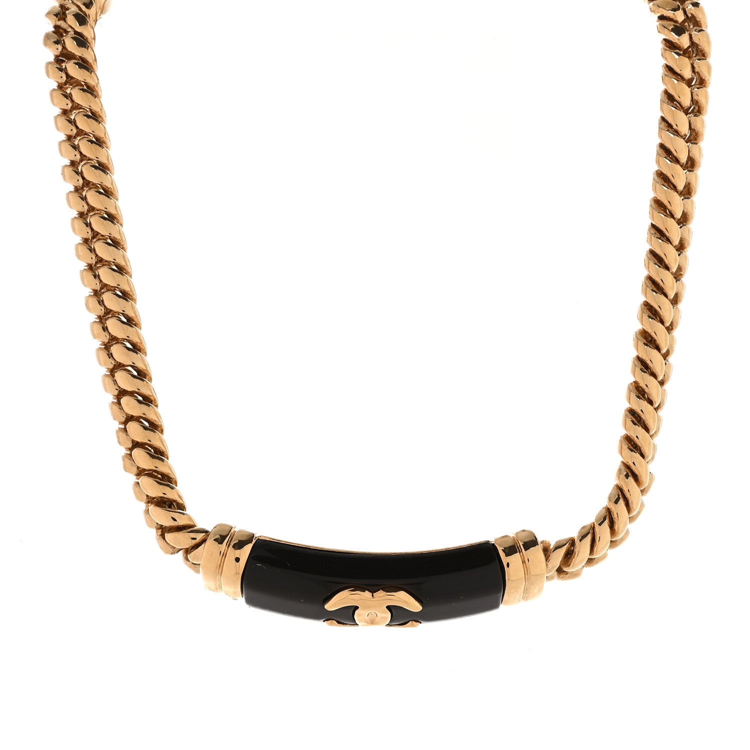 Chanel Metal Enamel CC Chain Choker Necklace Gold Black 1871368
