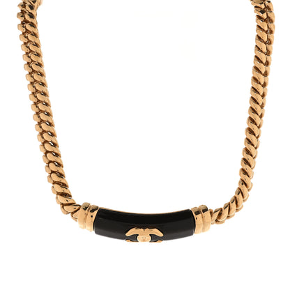 Chanel Metal Enamel CC Chain Choker Necklace Gold Black 1 of 5
