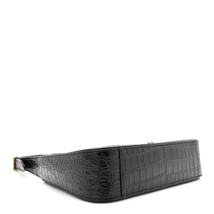 Saint Laurent Calfskin Crocodile Embossed Le 5 A 7 Hobo Black 4 of 10