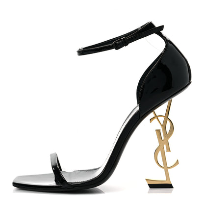 Saint Laurent Patent Calfskin Opyum 110 Sandals 42 Black Gold 1 of 8