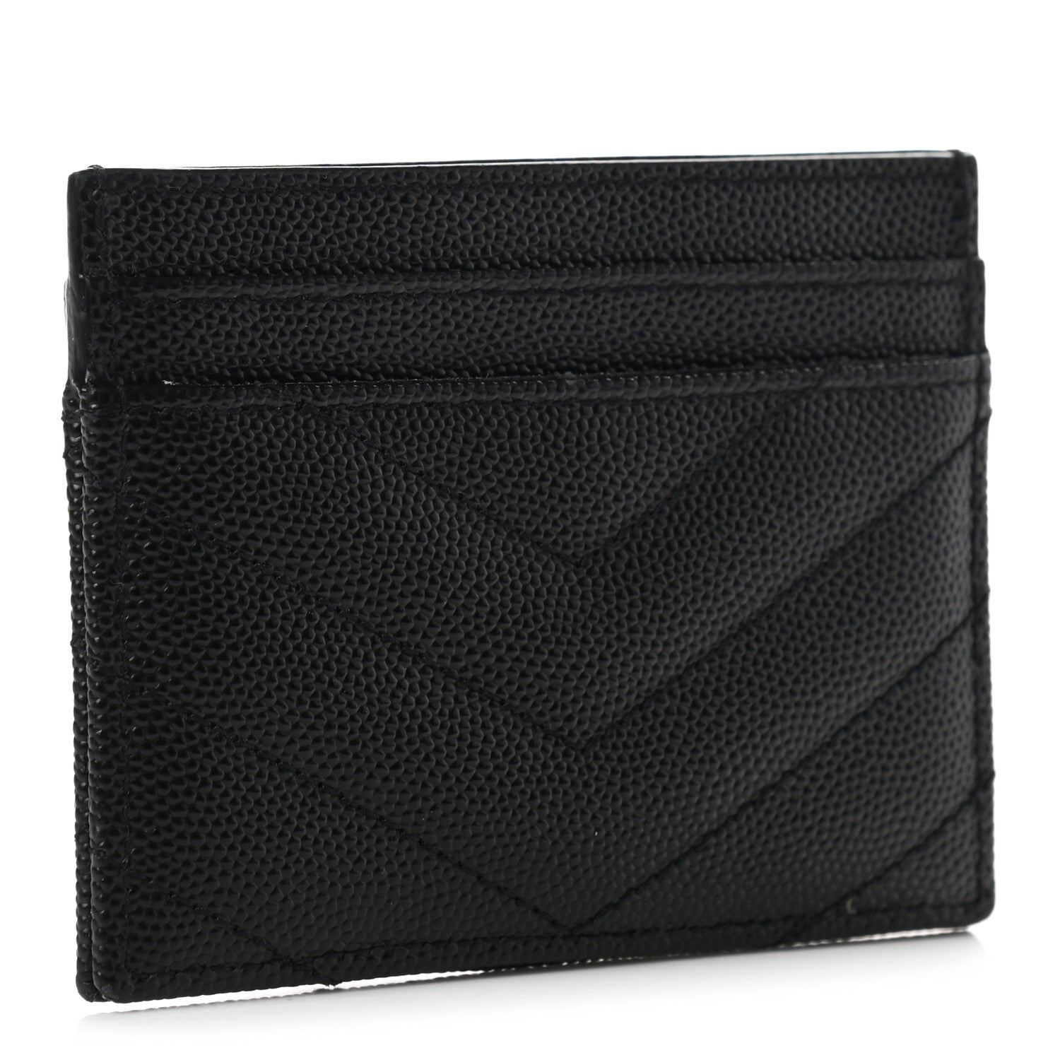 Saint Laurent Grain De Poudre Matelasse Chevron Monogram Credit Card Case Black 3 of 7