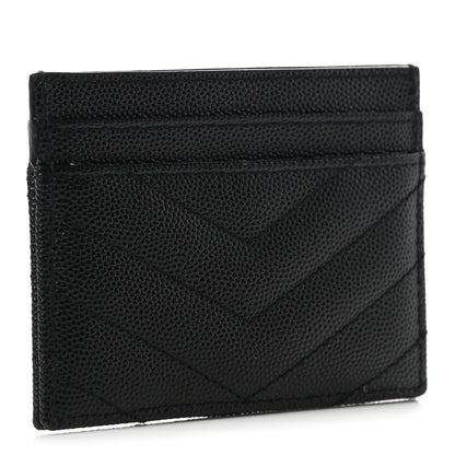 Saint Laurent Grain De Poudre Matelasse Chevron Monogram Credit Card Case Black 3 of 7