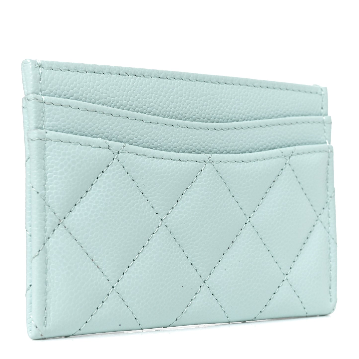 Caviar Quilted Card Holder Light Blue