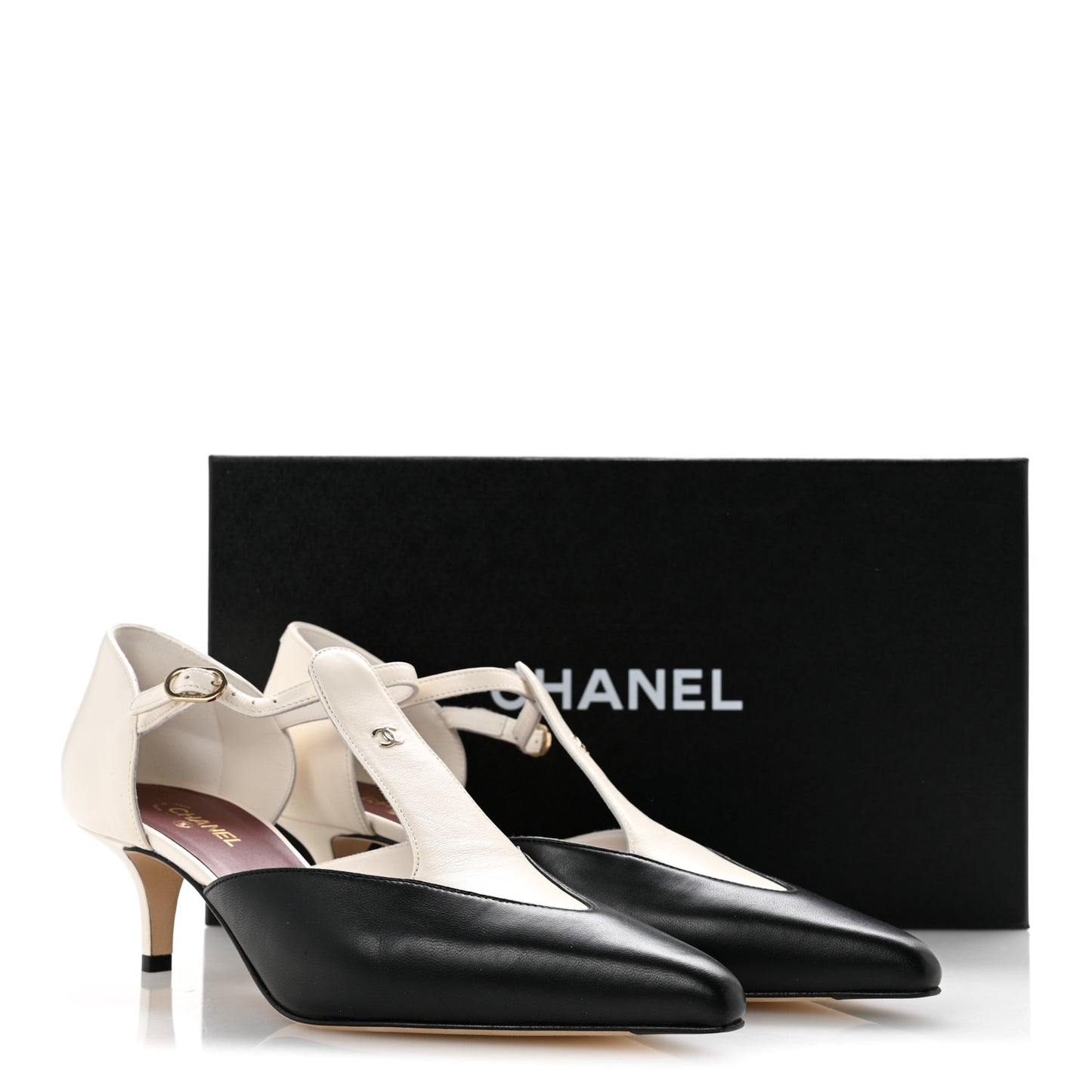 Lambskin CC Slingback Pumps 39 White Black