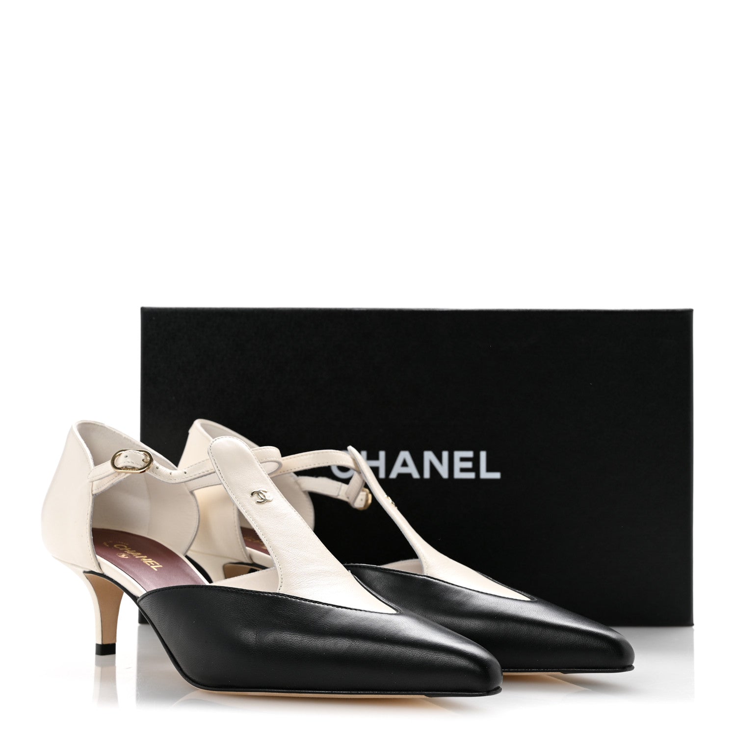 Chanel Lambskin CC Slingback Pumps 39 White Black 10 of 10