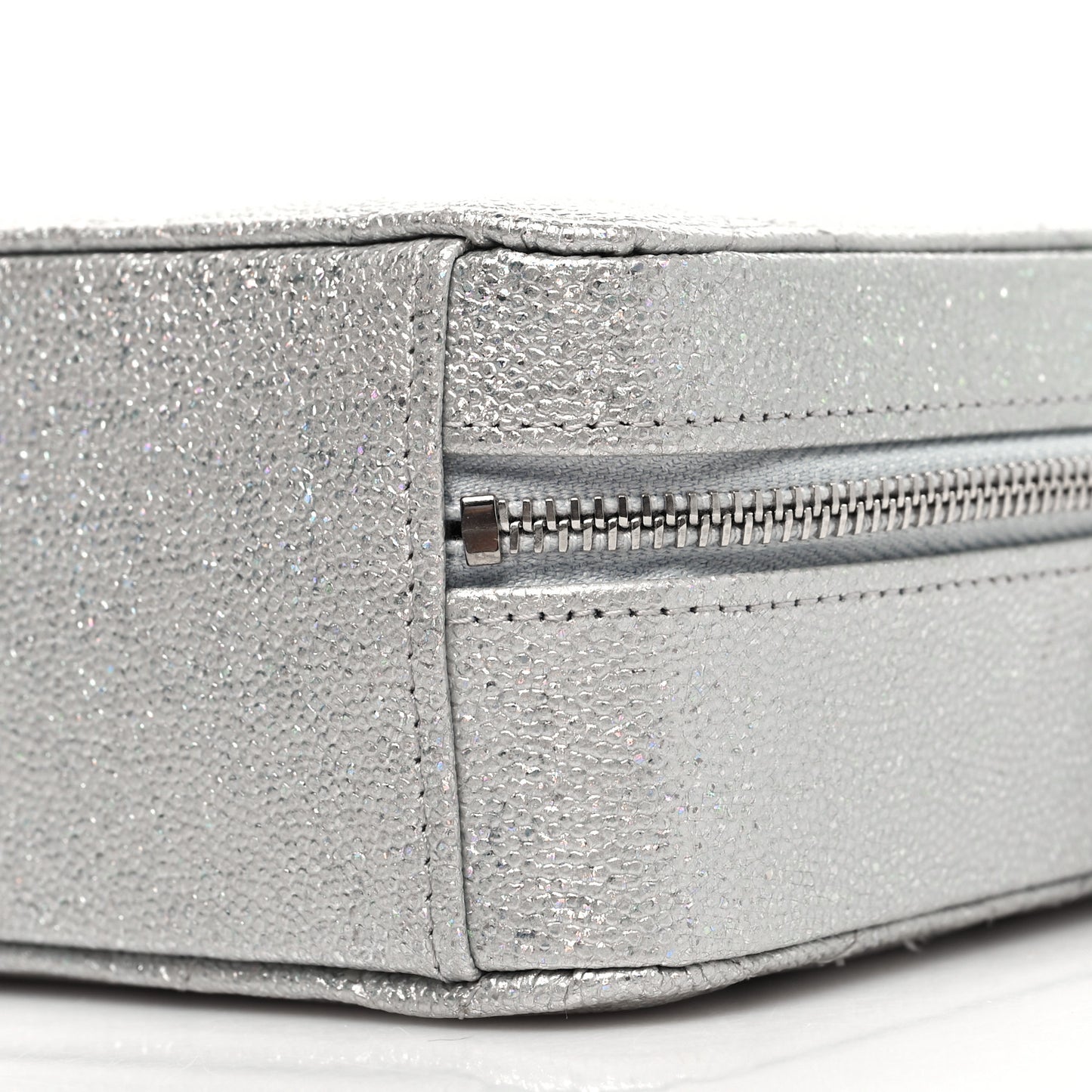 Metallic Caviar Quilted Camera Bag Silver