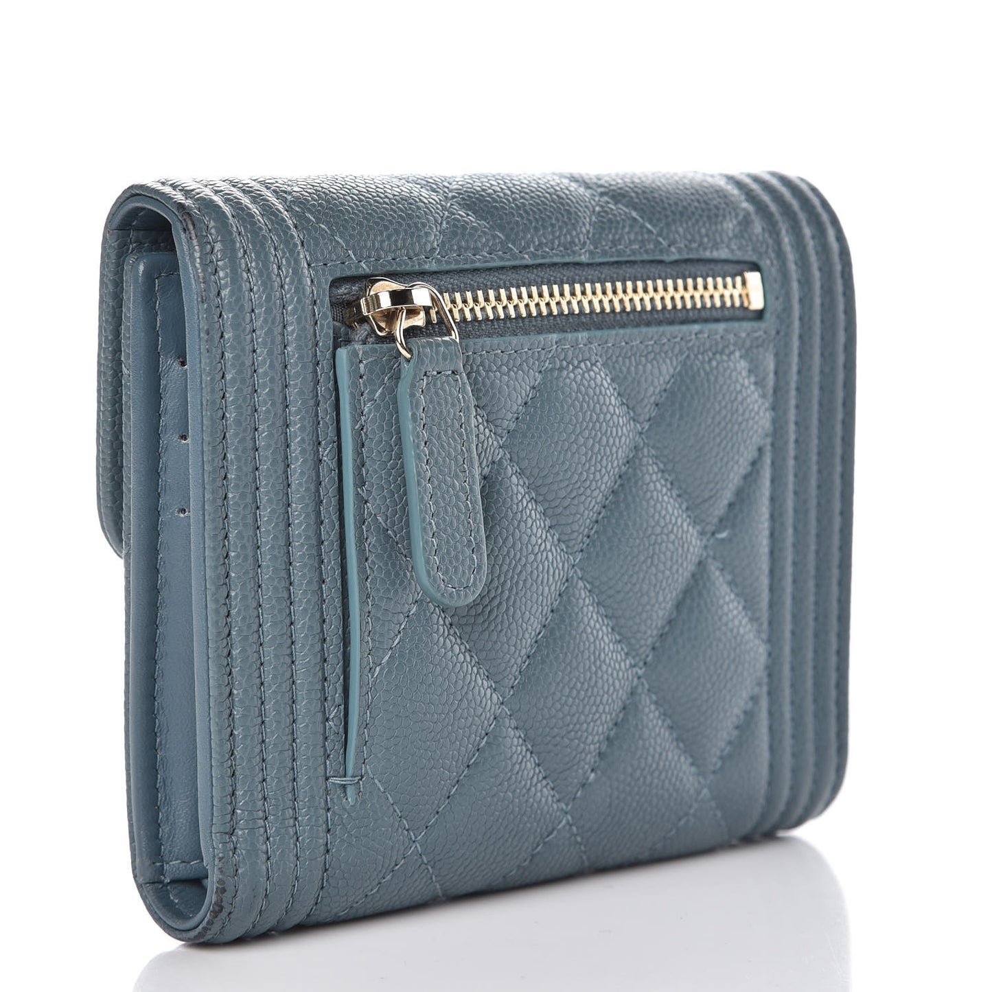 Caviar Quilted Compact Boy Wallet Blue