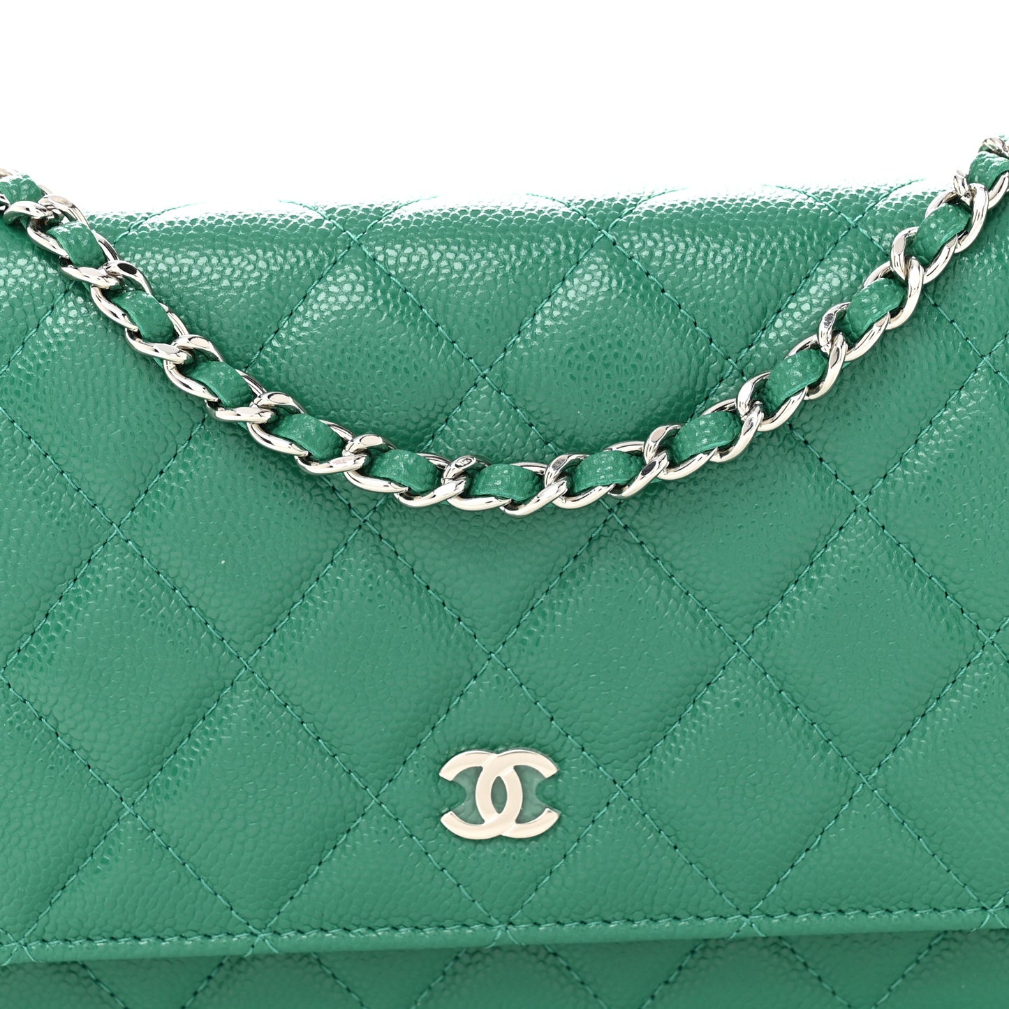 Caviar Quilted Wallet On Chain WOC Green