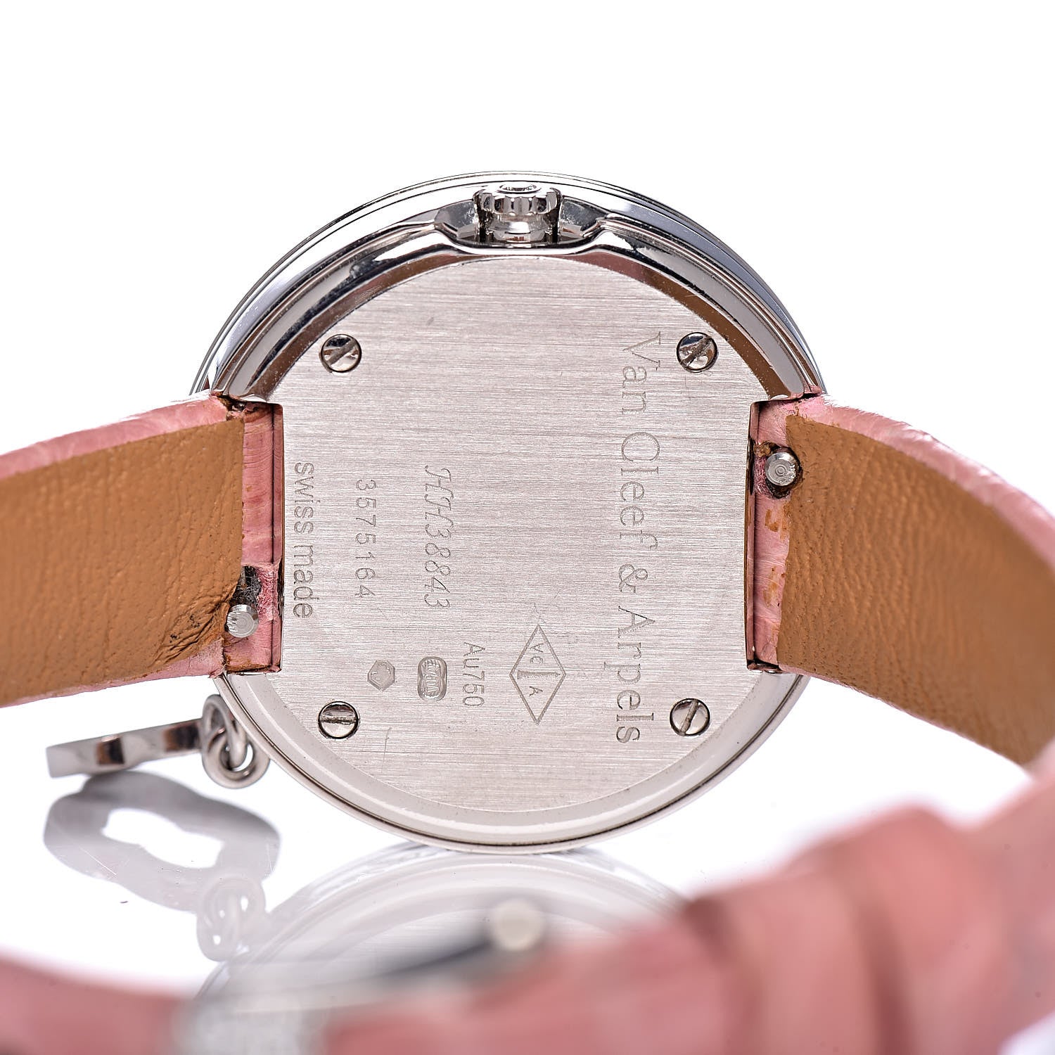 Van Cleef & Arpels 18K White Gold Alligator Diamond Pave Bezel 25mm Charms Quartz Watch 5 of 7