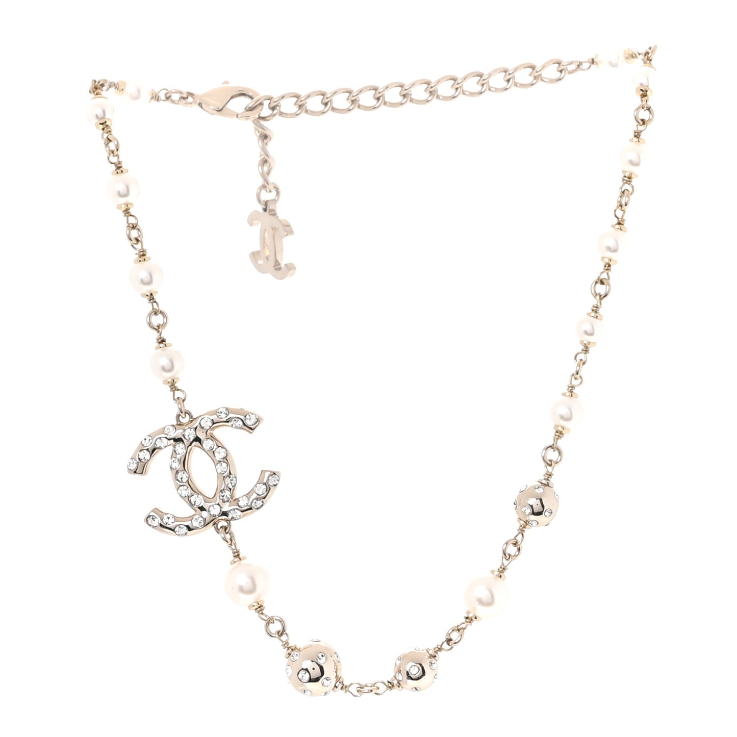 Pearl Crystal CC Choker Necklace Silver