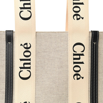 Chloe Cotton Calfskin Medium Woody Ribbon Tote White Black 7 of 9
