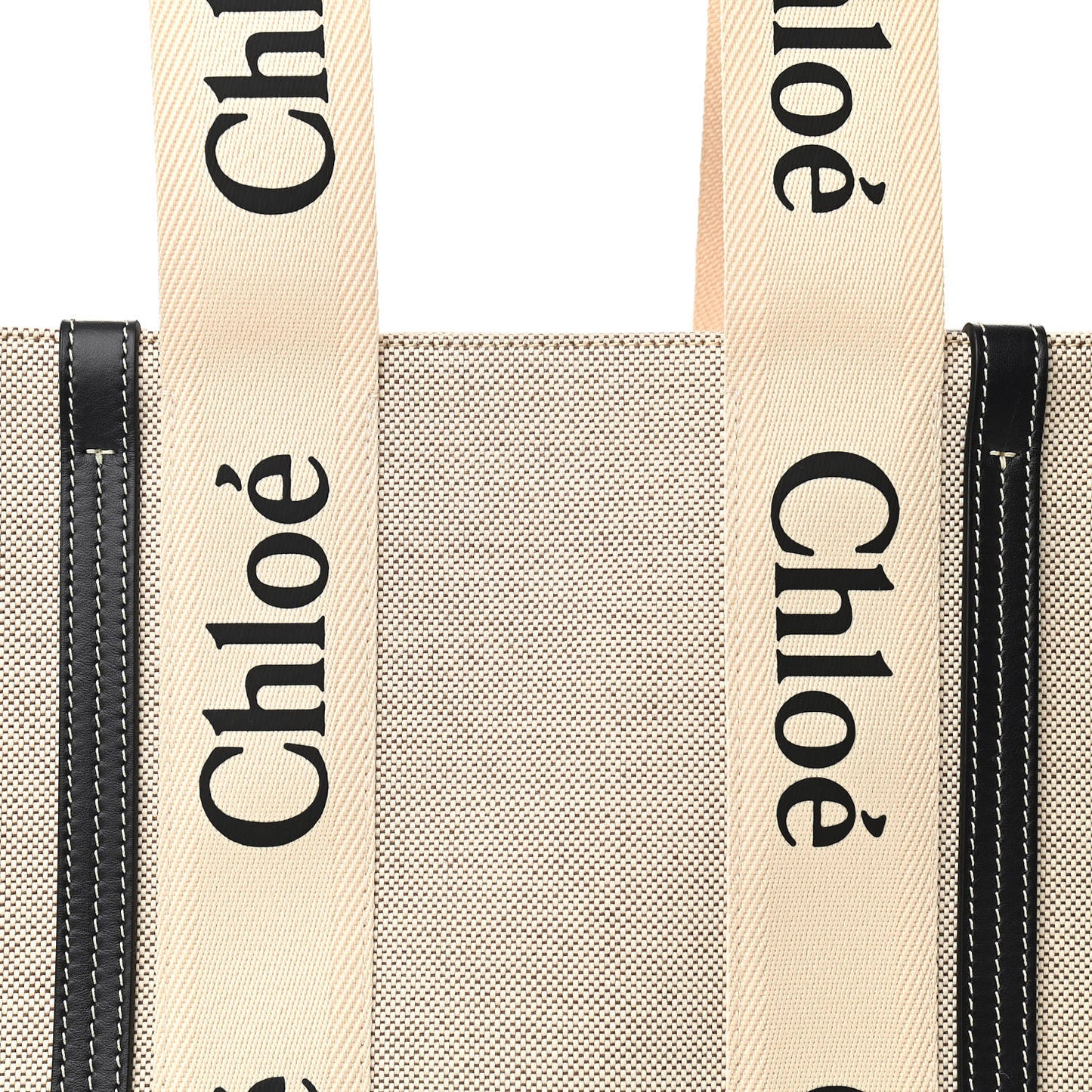 Cotton Calfskin Medium Woody Ribbon Tote White Black
