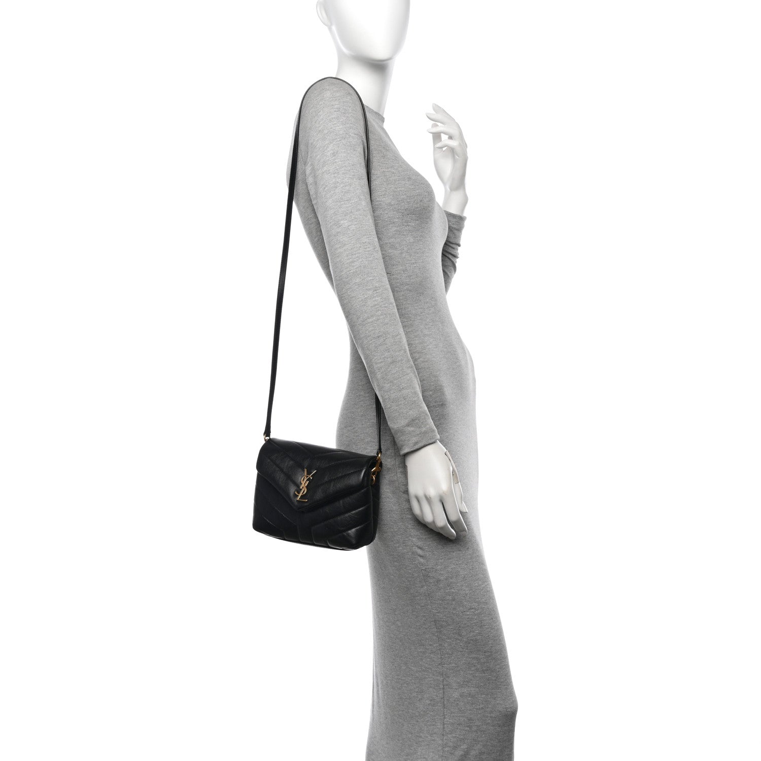 Saint Laurent Calfskin Y Quilted Monogram Toy Loulou Crossbody Bag Black 2 of 11