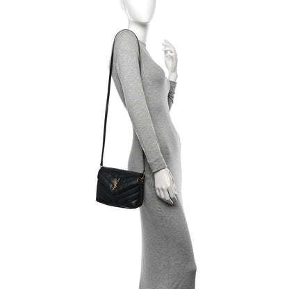 Saint Laurent Calfskin Y Quilted Monogram Toy Loulou Crossbody Bag Black 2 of 11