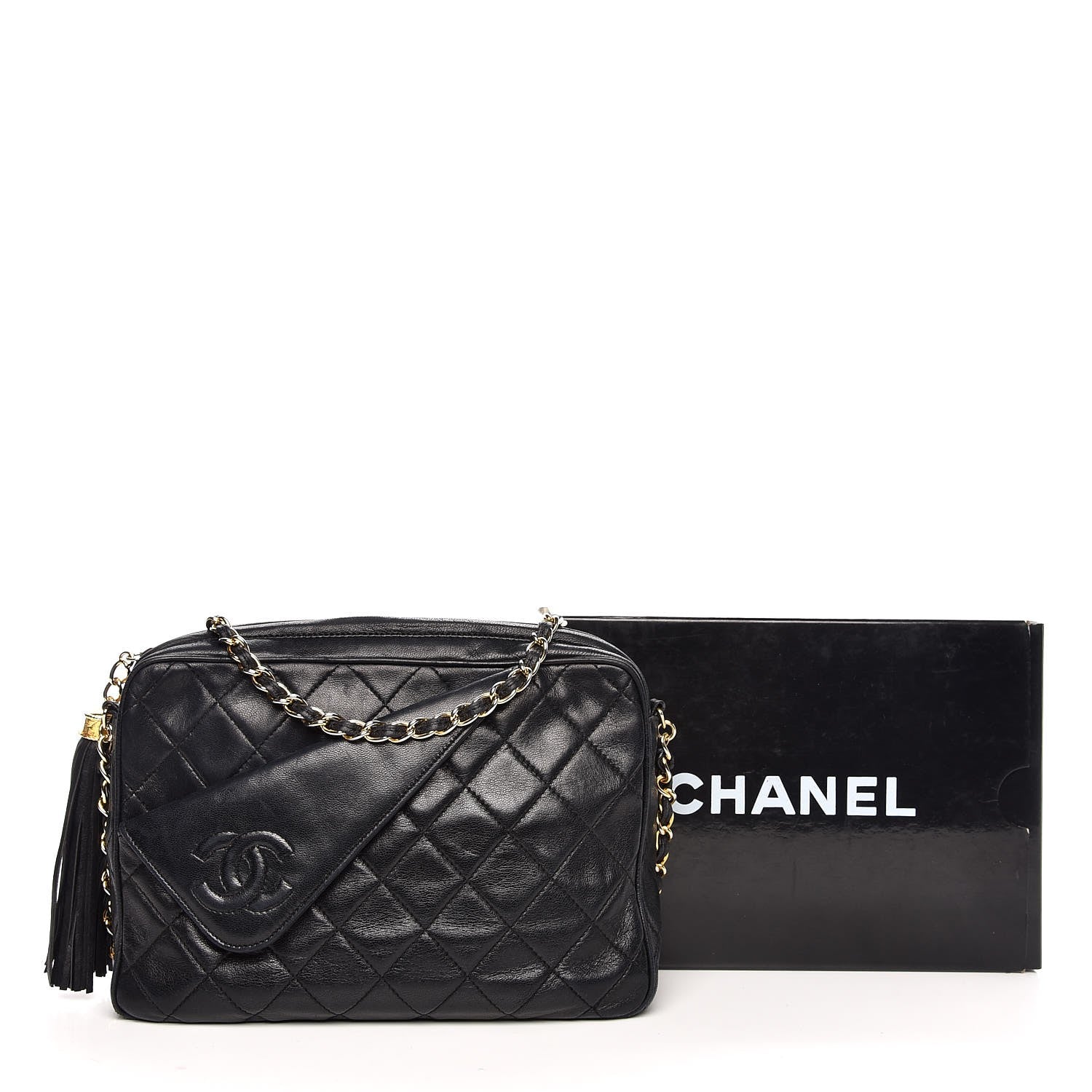 Chanel Lambskin Quilted CC Tassel Camera Case Black 14 of 14