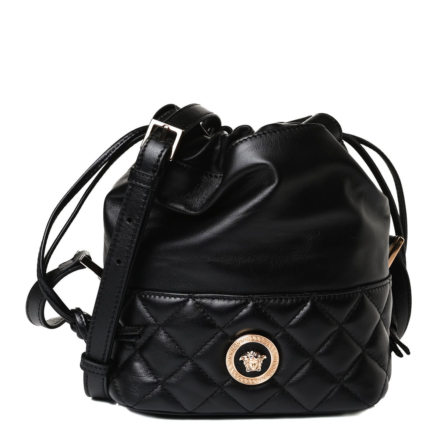 Nappa Quilted Medusa Bucket Bag Black