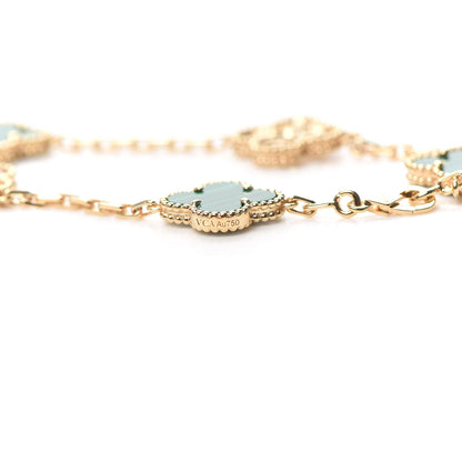 Van Cleef & Arpels 18K Yellow Gold Diamond Malachite 5 Motifs Vintage Alhambra Bracelet 7 of 9