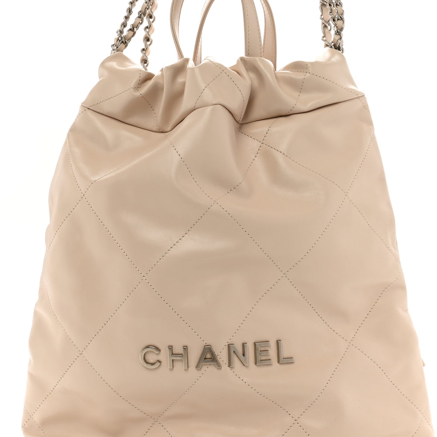 Shiny Calfskin Quilted Chanel 22 Backpack Beige
