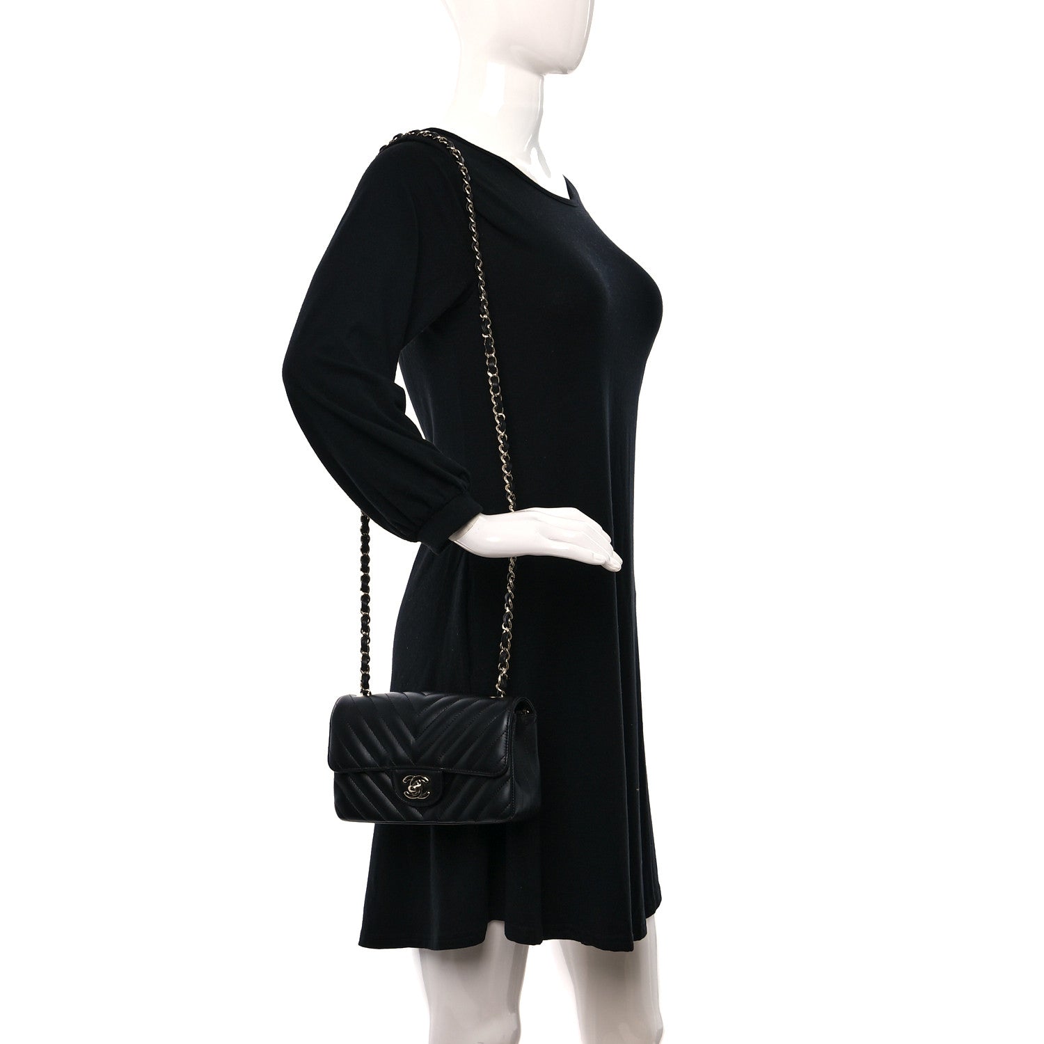 Chanel Lambskin Chevron Quilted Mini Rectangular Flap Black 2 of 10