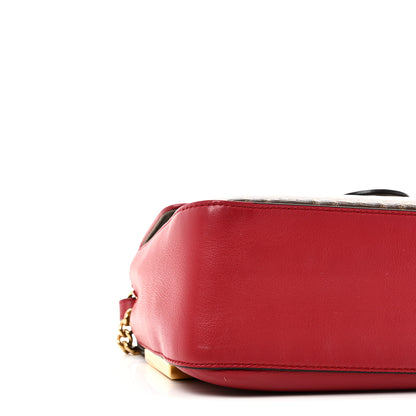 Fendi Vitello Grace Glazed Fabric FF 1974 Double F Shoulder Bag Fragola Mogano Panna 8 of 9