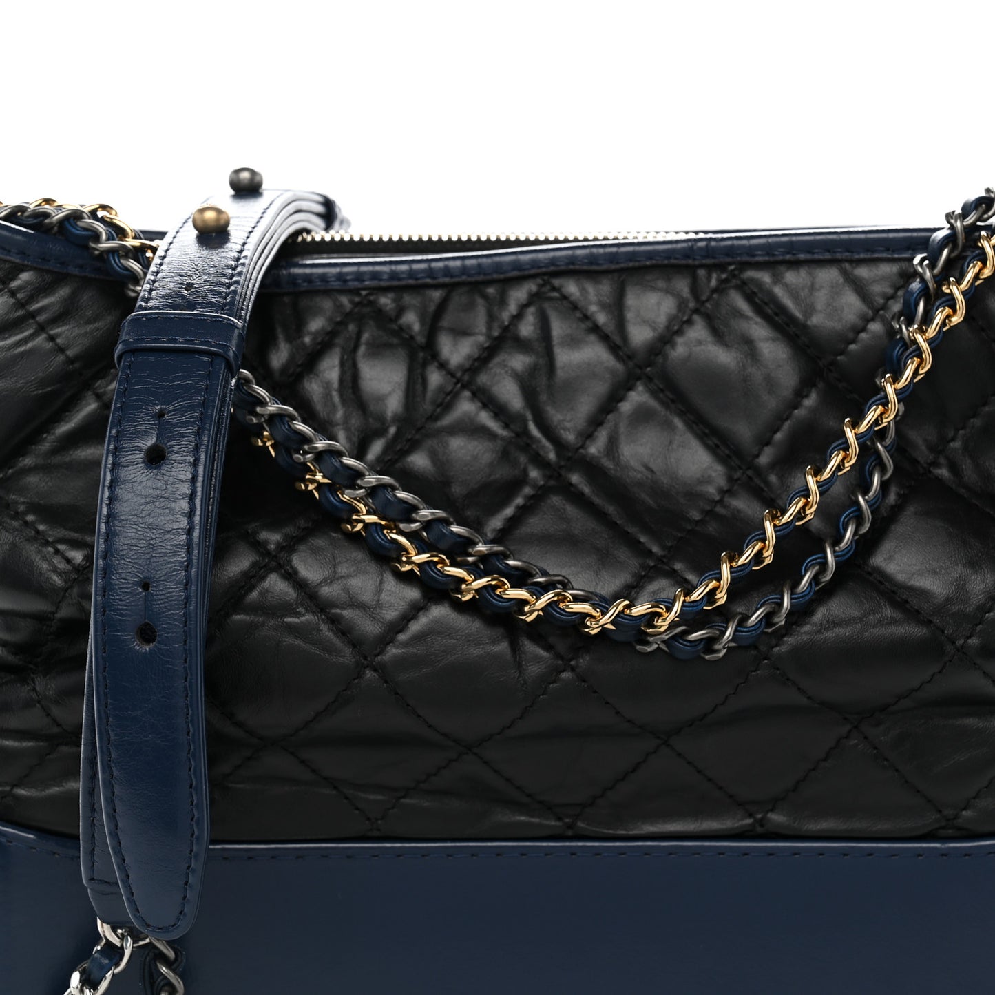 Aged Calfskin Quilted Medium Gabrielle Hobo Black Navy