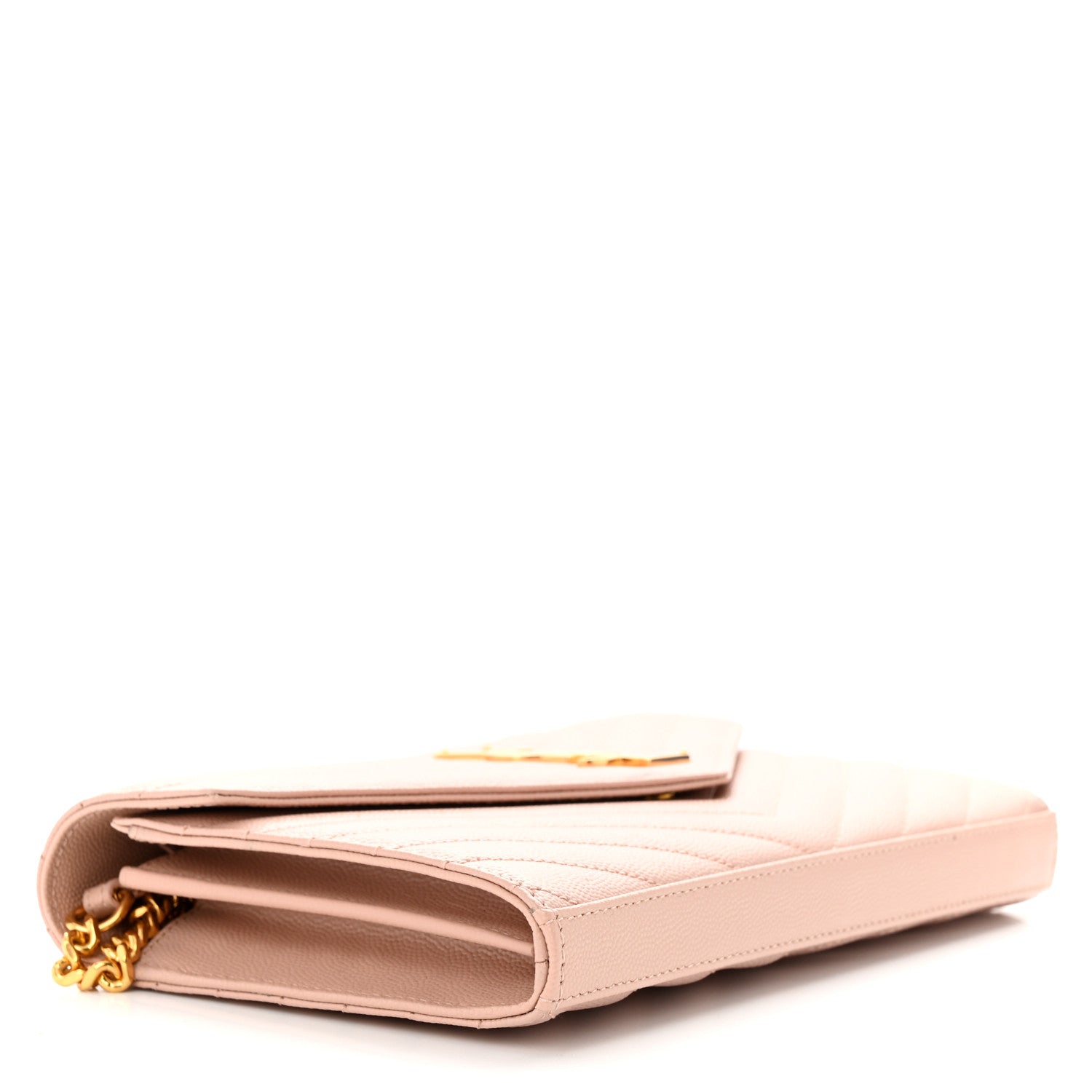 Saint Laurent Grain De Poudre Matelasse Chevron Cassandre Chain Wallet Pale Pink 4 of 11