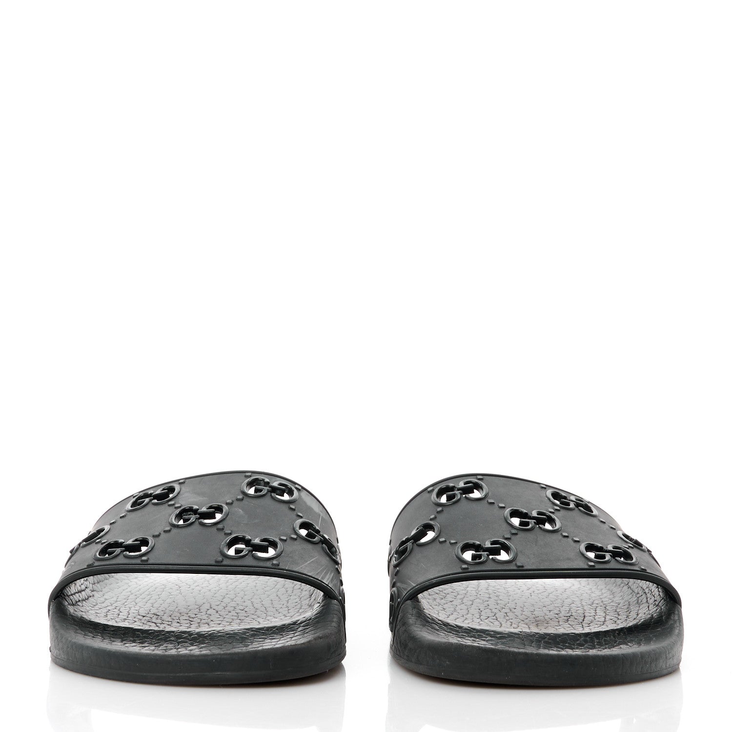Gucci Rubber GG Monogram Perforated Womens Slide Sandals 39 Black 2 of 9