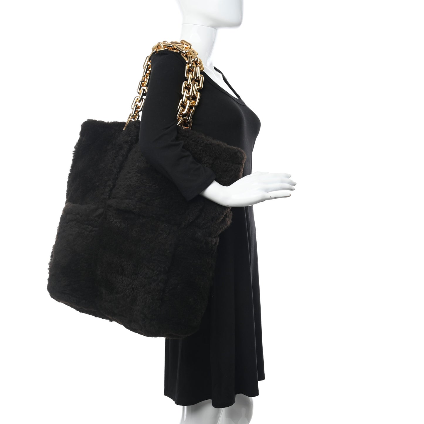 Shearling Intrecciato The Chain Tote Black
