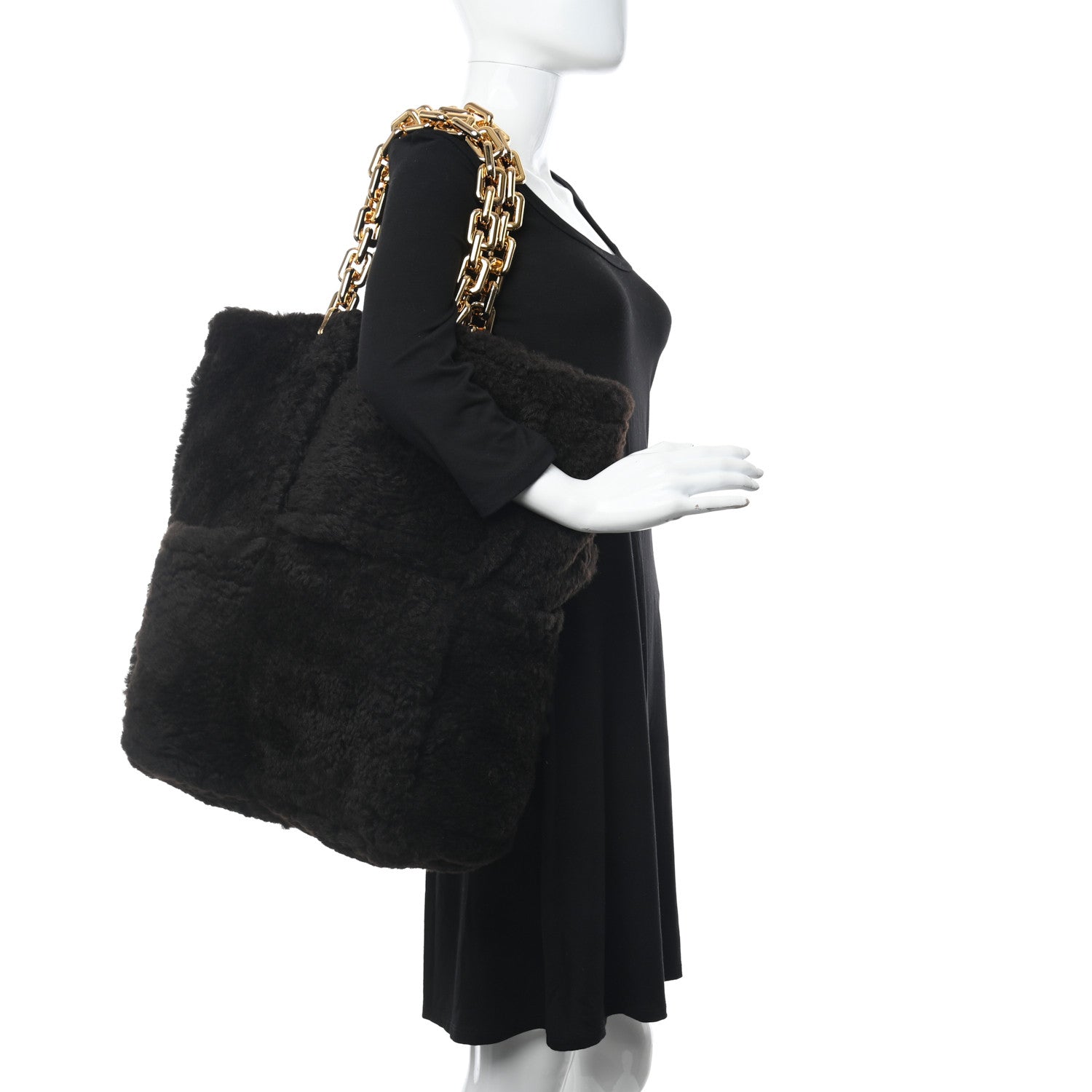 Bottega Veneta Shearling Intrecciato The Chain Tote Black 2 of 10