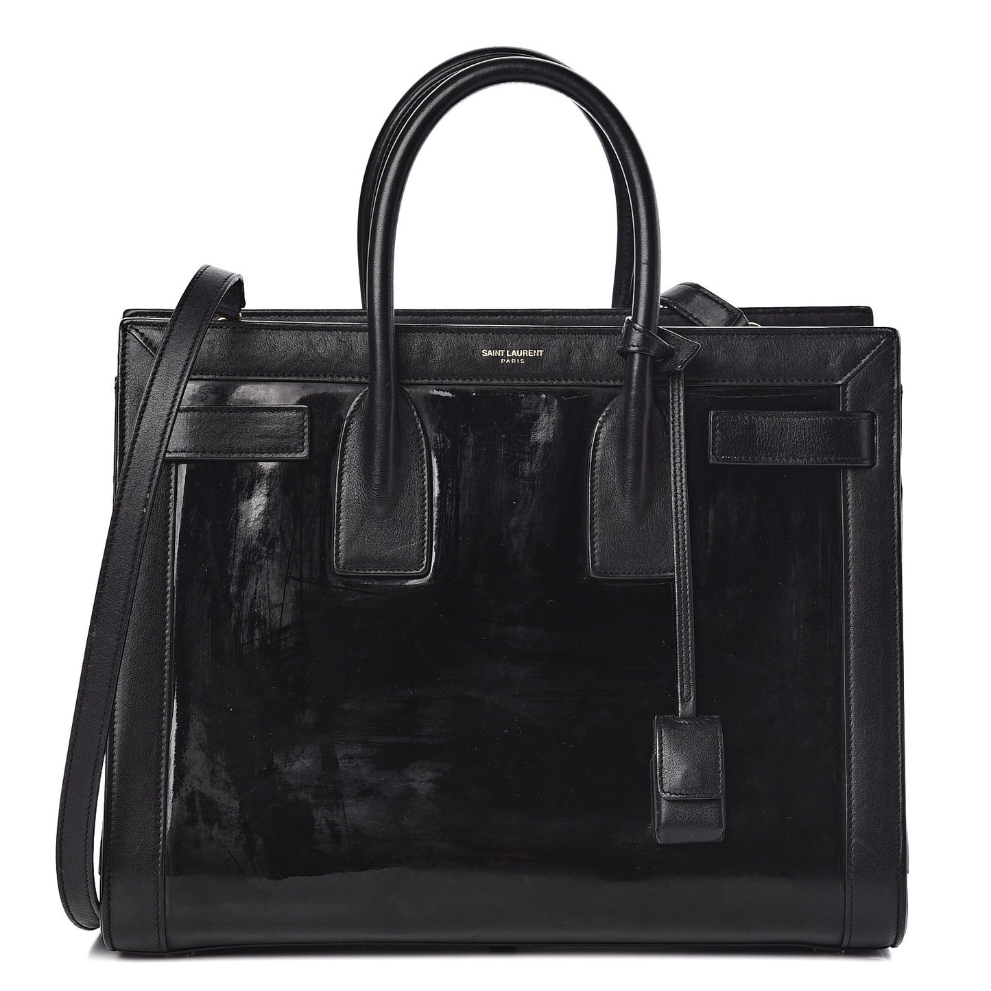 Patent Calfskin Small Sac de Jour Black