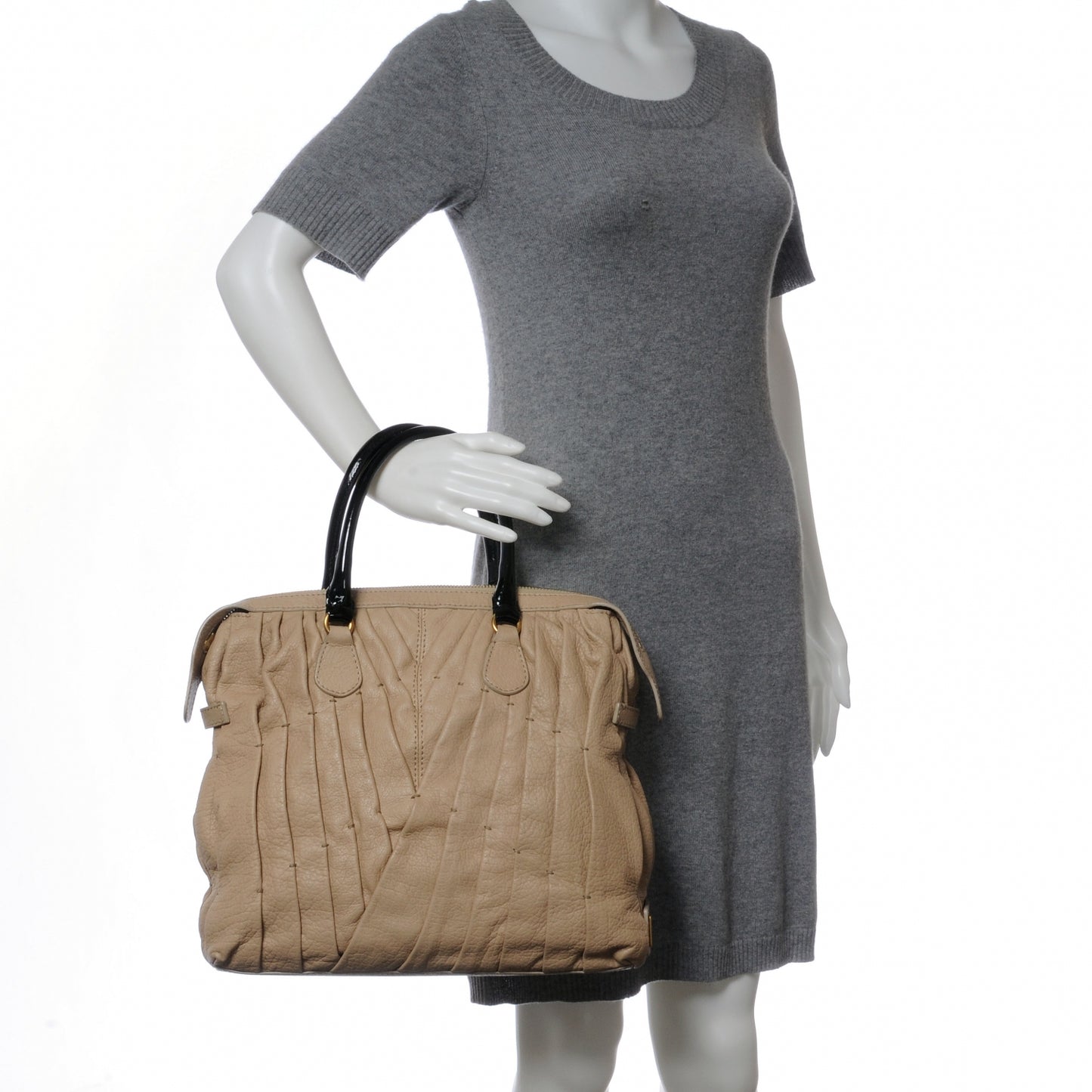 Leather Pleated Maizeon Tote Tan
