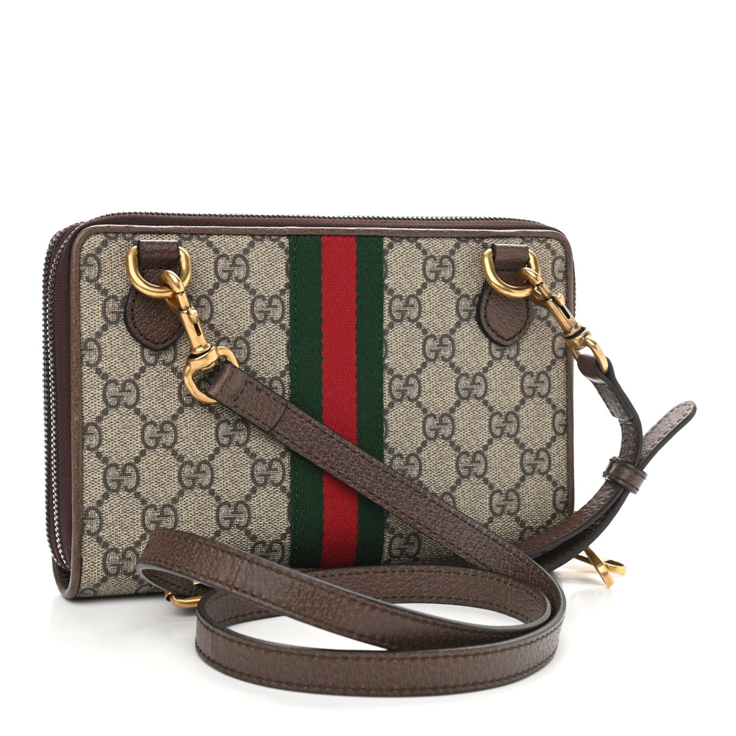 GG Supreme Monogram Web Ophidia Double Zip Shoulder Bag Beige New Acero