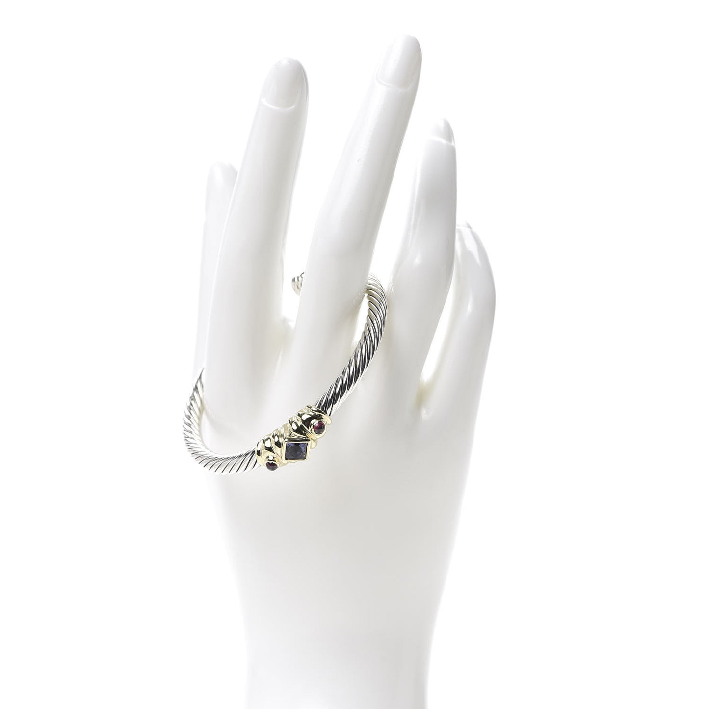 Sterling Silver 14K Yellow Gold Iolite Garnet 5mm Renaissance Cable Station Bracelet