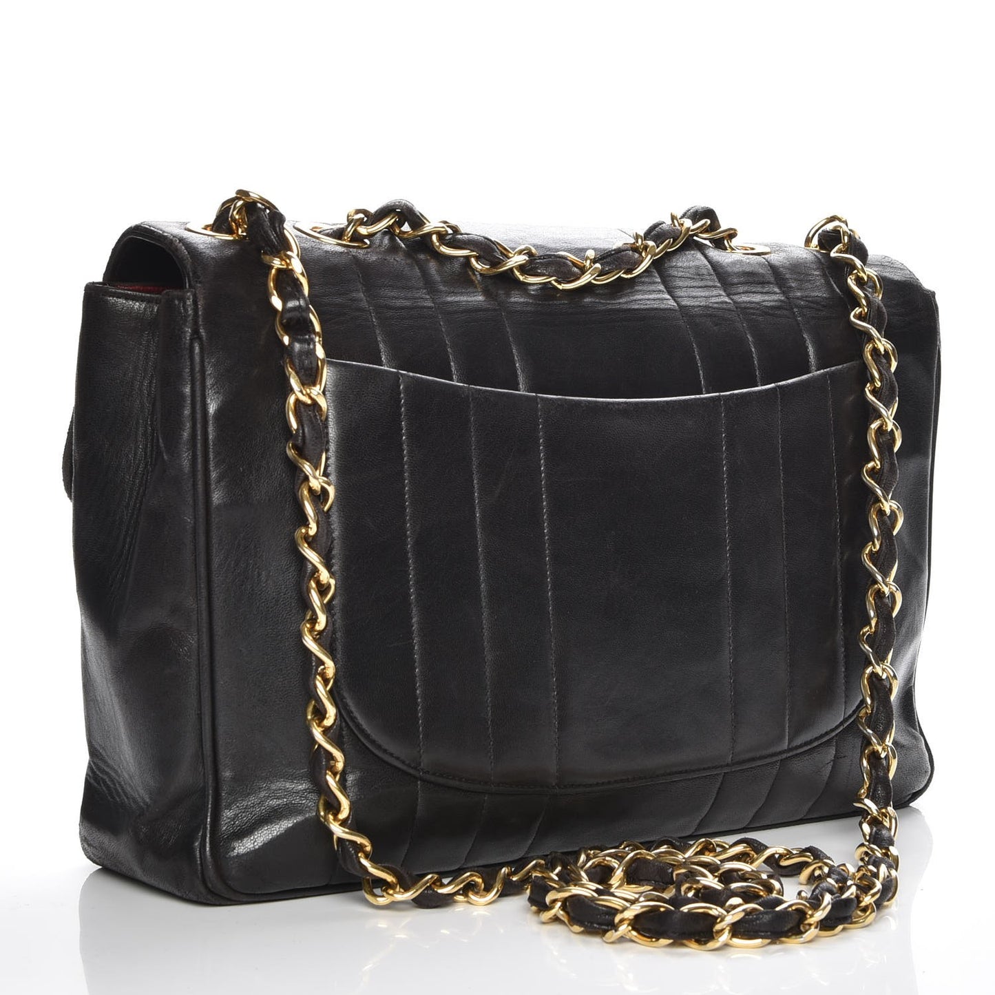 Lambskin Vertical Quilt Jumbo Flap Black