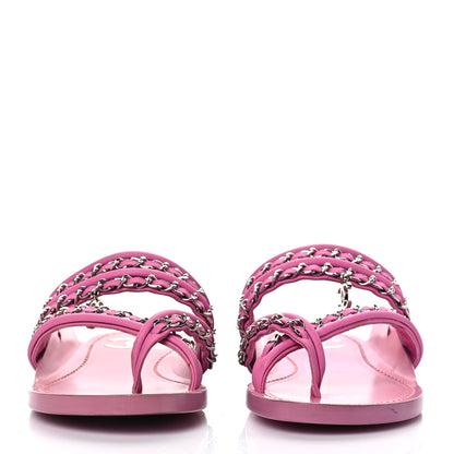 Chanel Calfskin Chain CC Thong Flat Sandals 36 Pink 2 of 9