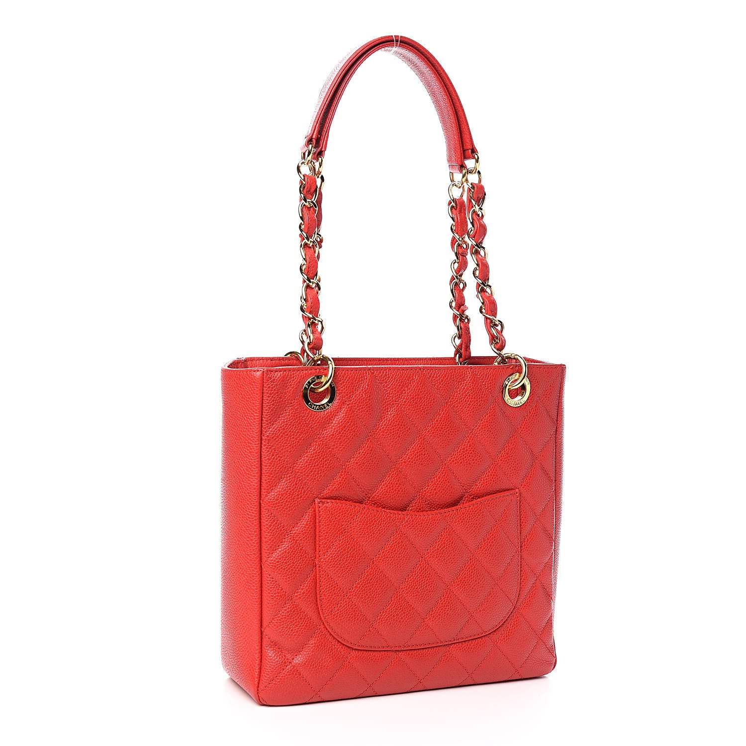 Chanel Caviar Quilted Petit Shopping Tote PST Red 3 of 15