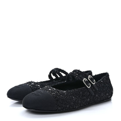 Chanel Tweed Patent Mary Jane Flats 41.5 Black 3 of 9