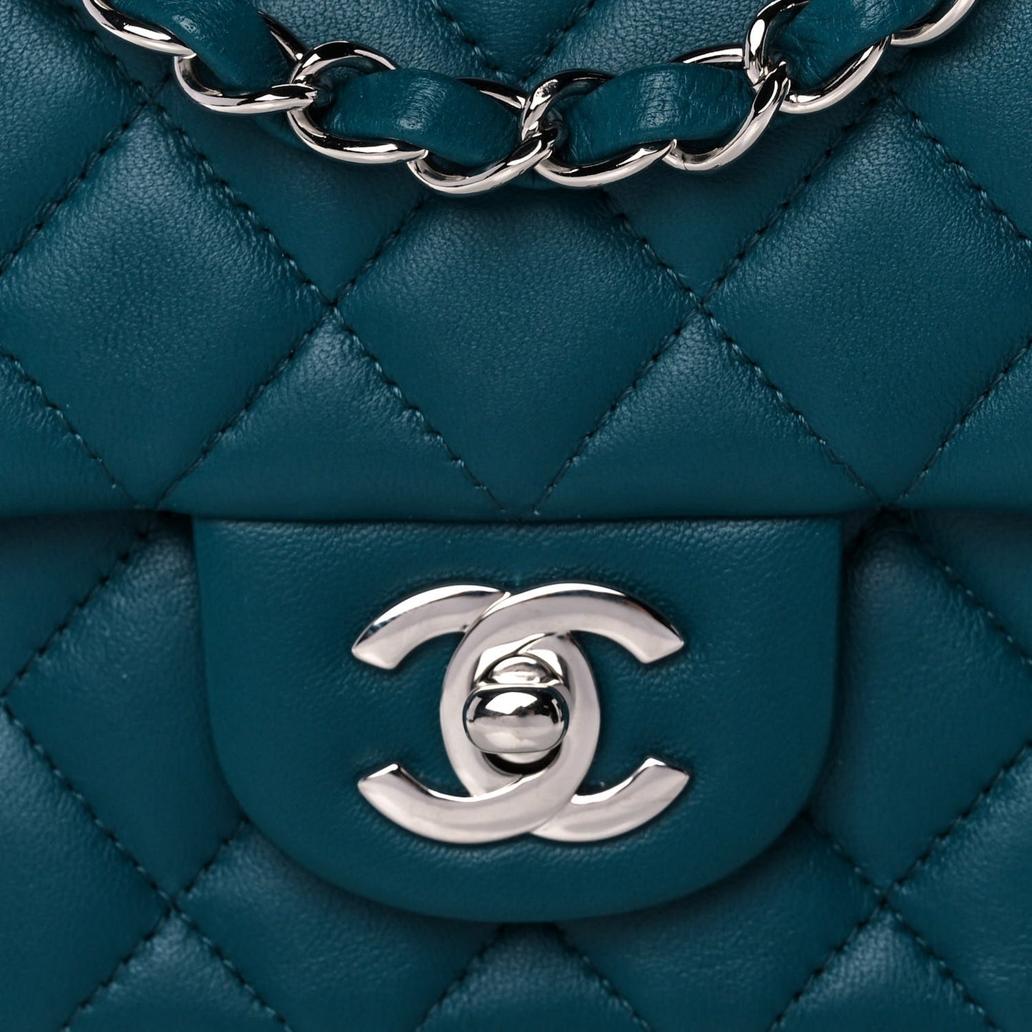 Lambskin Quilted Mini Rectangular Flap Dark Blue