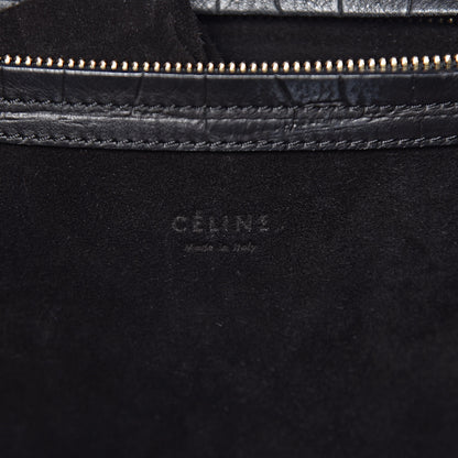 Celine Calfskin Crocodile Embossed Medium Phantom Luggage Black 6 of 10