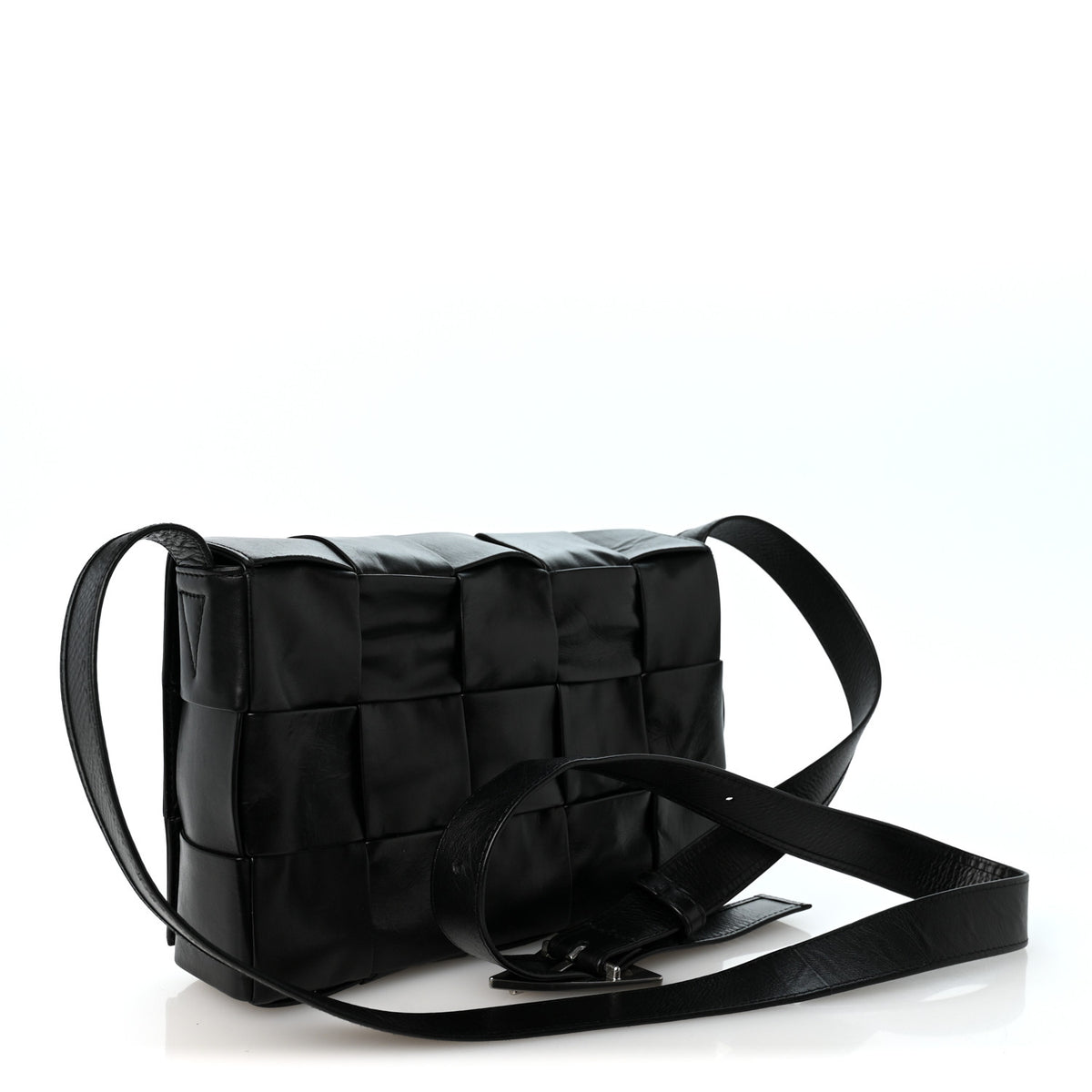 Paper Calfskin Maxi Intreccio Cassette Crossbody Bag Black