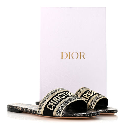 Christian Dior Canvas Lurex Embroidered Dway Mules Slide Sandals 39.5 Black Gold 10 of 10