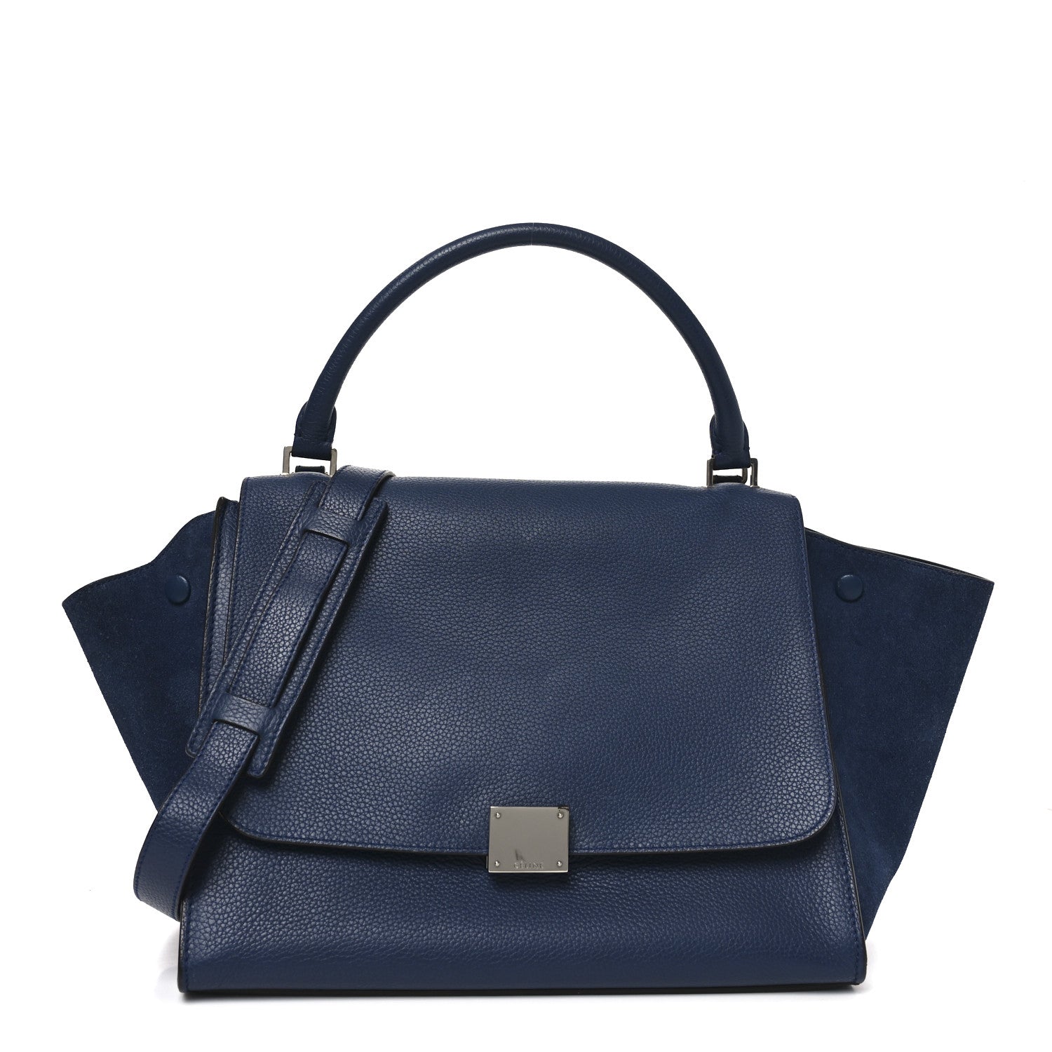 Celine Drummed Calfskin Suede Medium Trapeze Navy Blue 1 of 17