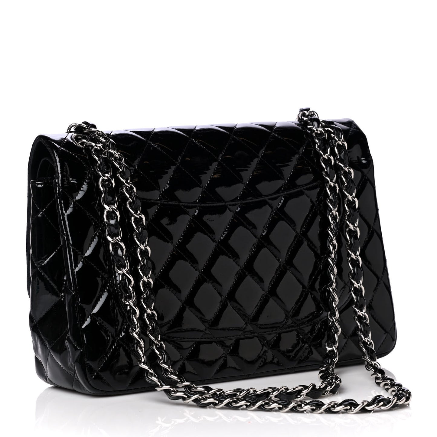 Patent Quilted Jumbo Double Flap Black