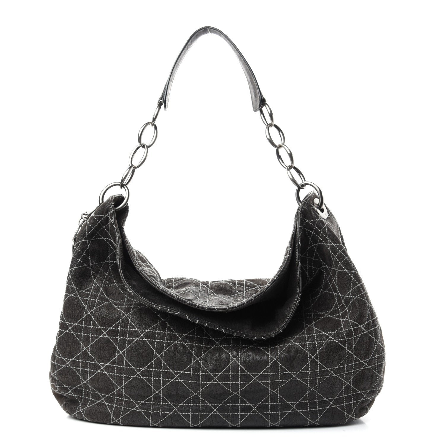 Christian Dior Goatskin Cannage Medium Lady Dior Hobo Gray 1 of 10